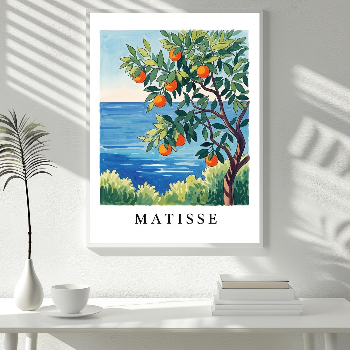 Matisse Style Orange Tree by the Sea Mediterranean Coastal Art Poster