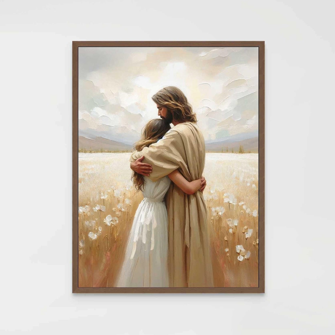Embrace Of Love, Jesus Hugging Girl Art Print - Image 4