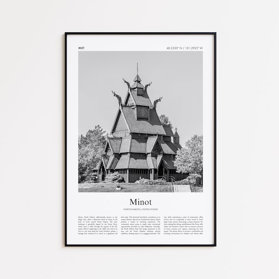 Minot North Dakota Black And White Photo Poster With Stave Church