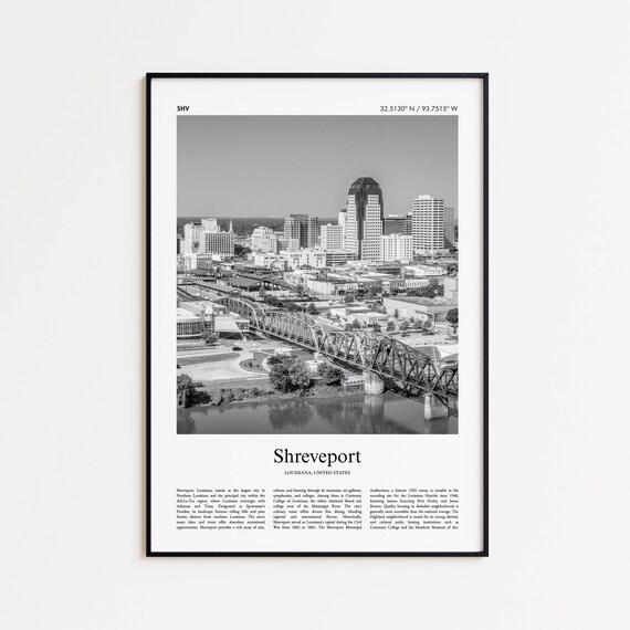 Shreveport Louisiana Black And White Skyline Photo Travel Poster