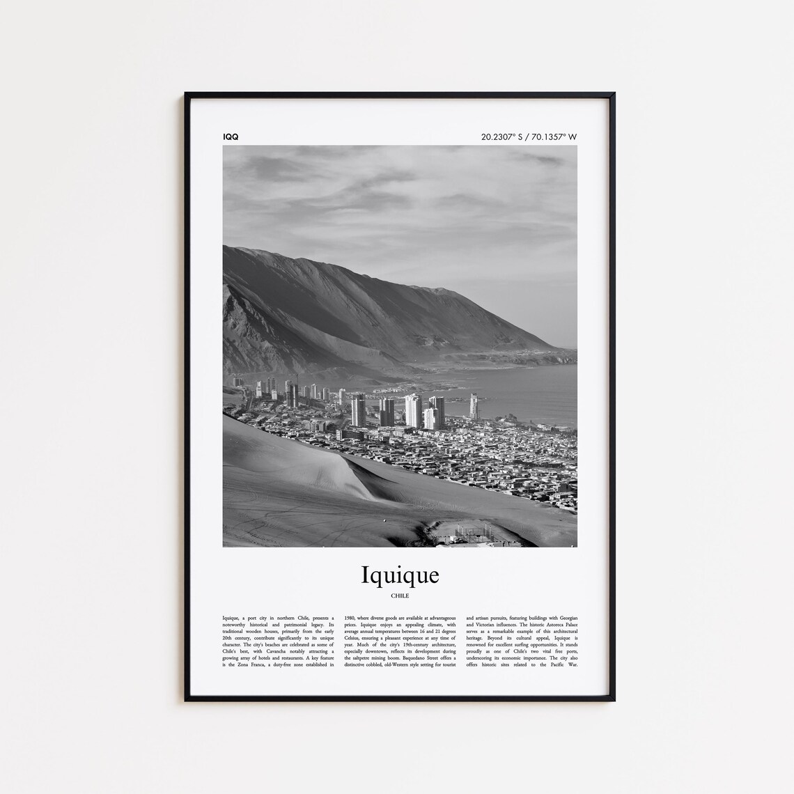 Iquique Chile Black And White Coastal City Photo Travel Poster
