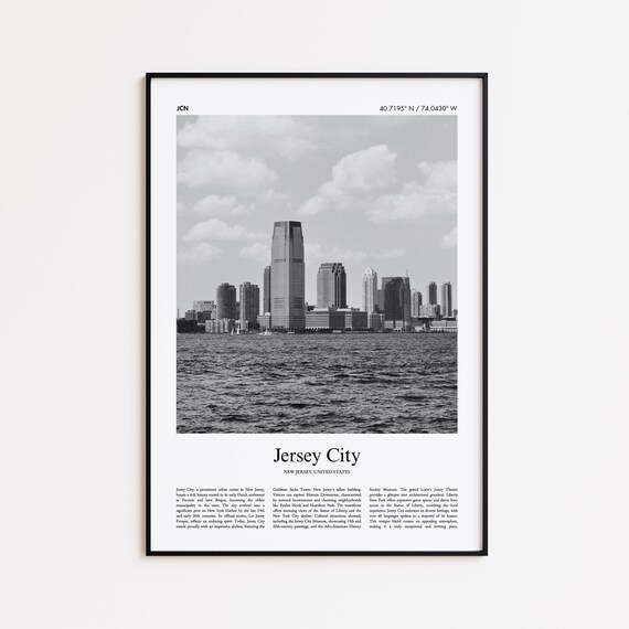 Jersey City New Jersey Black and White Waterfront Skyline Poster