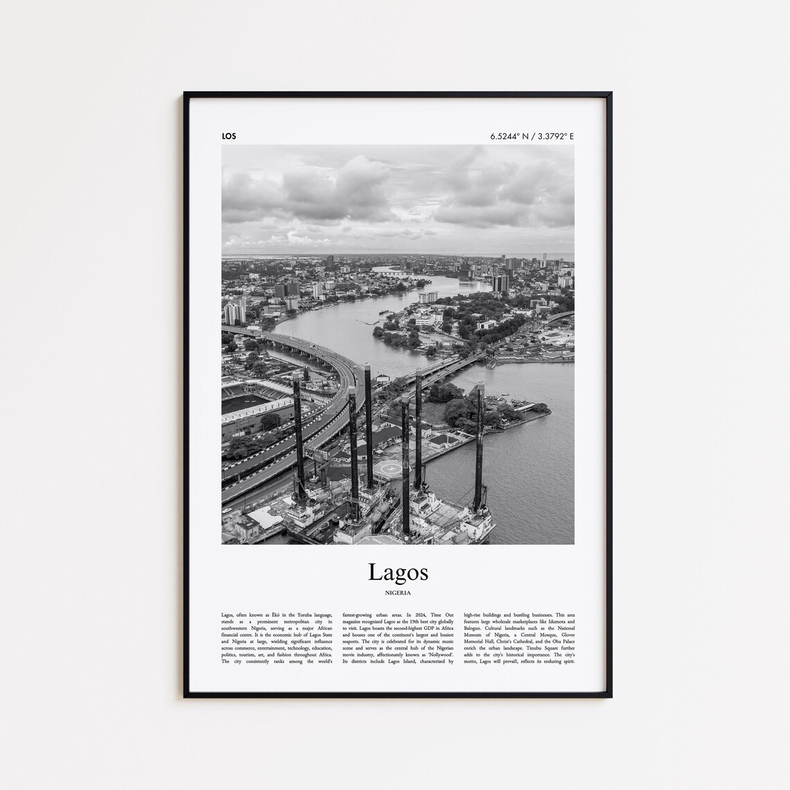 Lagos Nigeria Lagoon Black And White Travel Photography Wall Poster