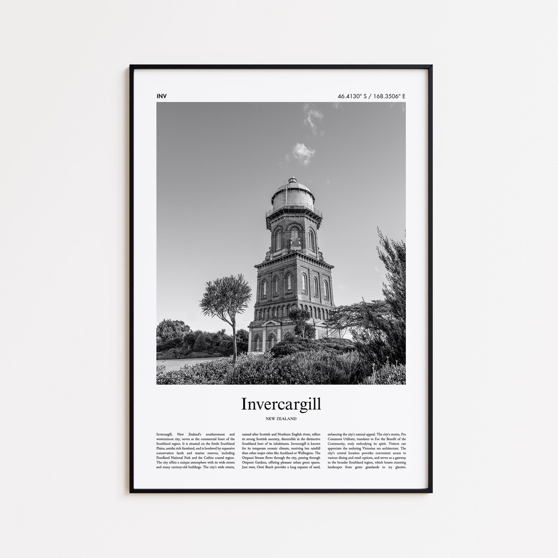 Invercargill New Zealand Black And White Water Tower Photo Poster