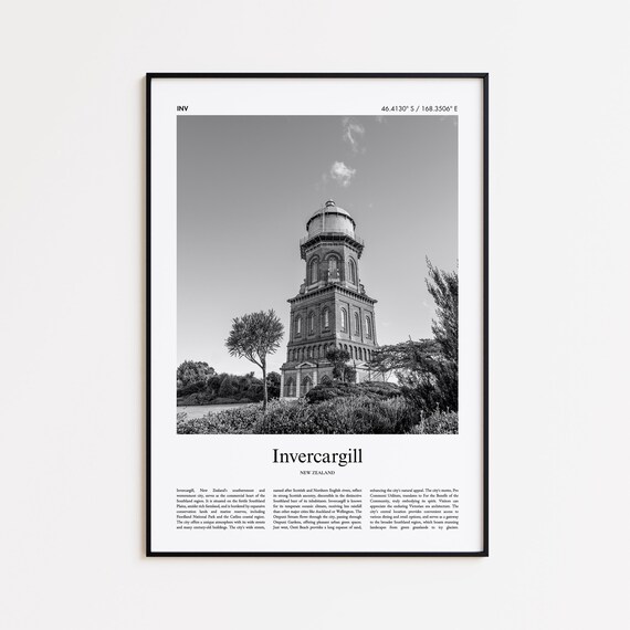 Invercargill New Zealand Black And White Water Tower Photo Poster