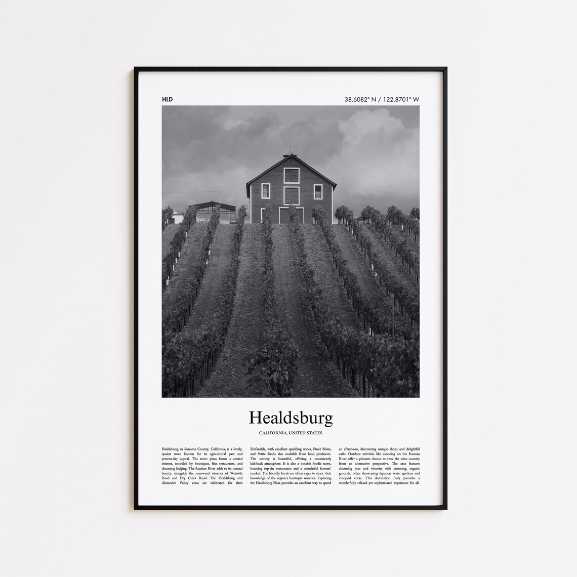 Healdsburg California Vineyard Barn Black and White Photo Poster