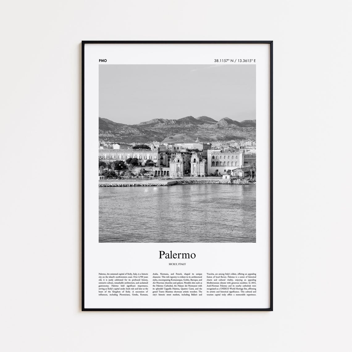 Palermo Sicily Italy Harbor View Black White Photo Travel Poster