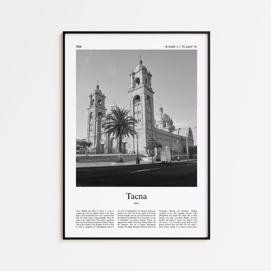 Tacna Peru Black And White Cathedral Architecture Photo Poster