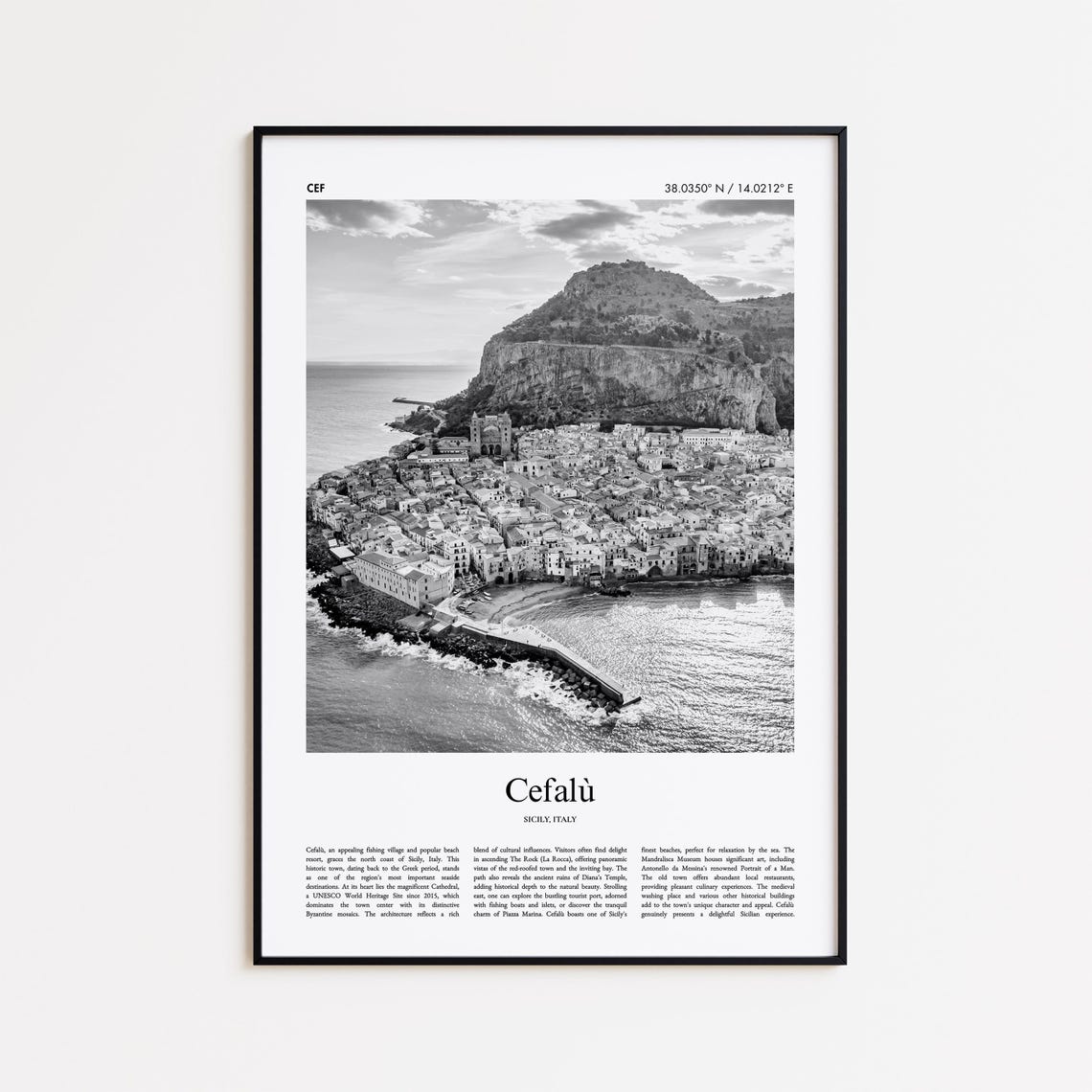 Cefalù Sicily Italy Black And White Coastal Town Photo Poster