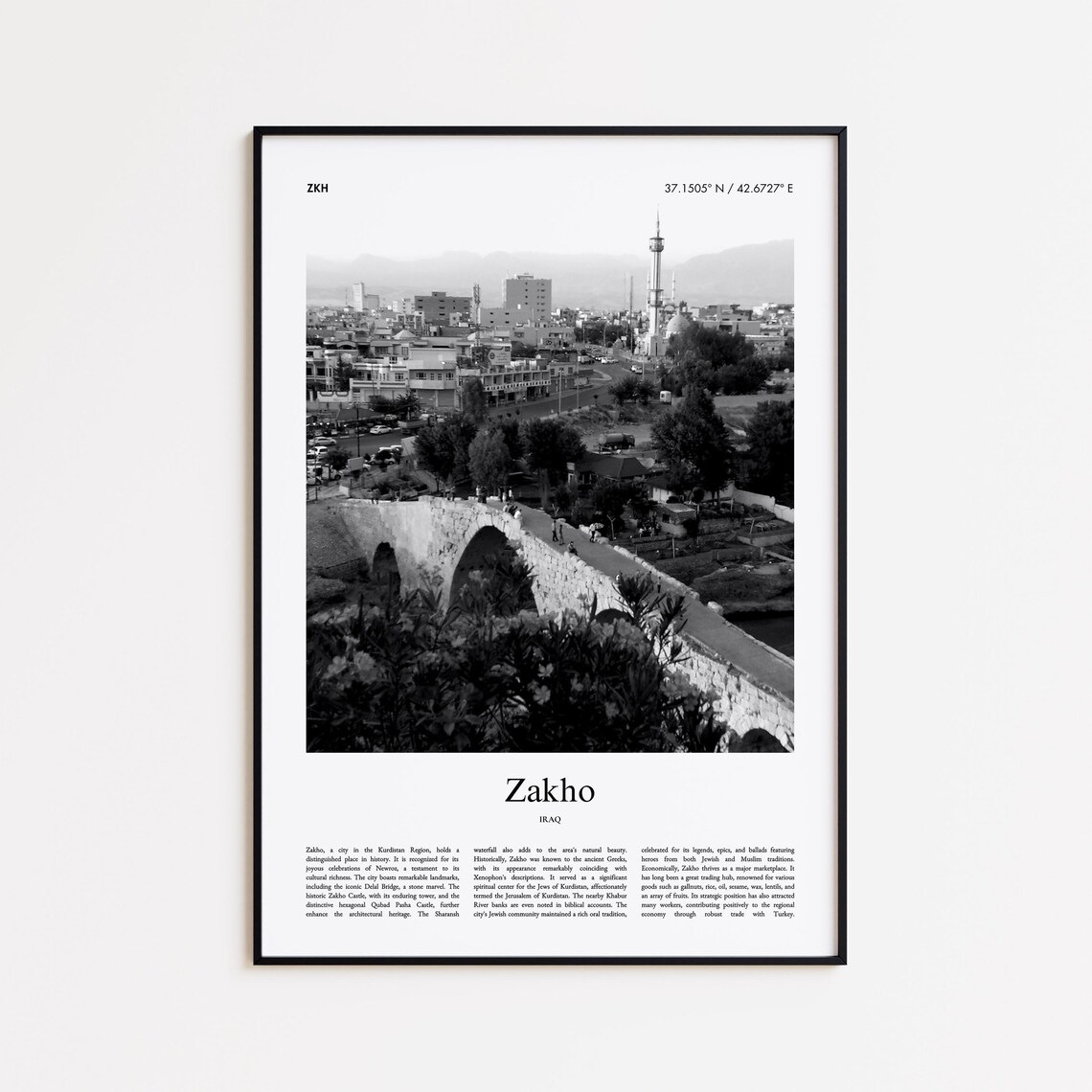 Zakho Iraq Historic Dalal Bridge Black And White Photo Poster