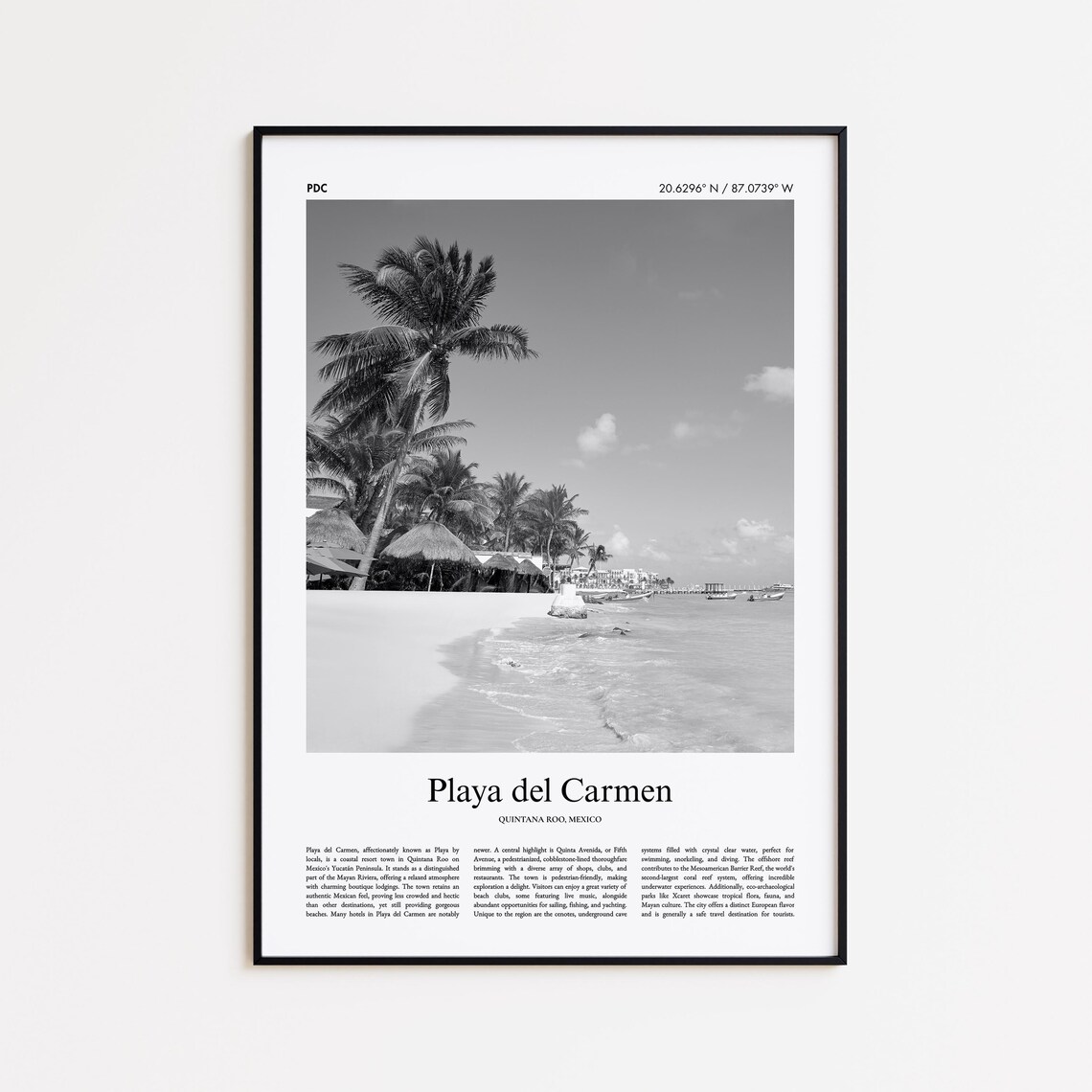 Playa del Carmen Black and White Beach Photography Travel Poster