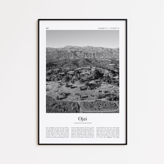 Ojai California Valley Mountain Black and White Photo Poster