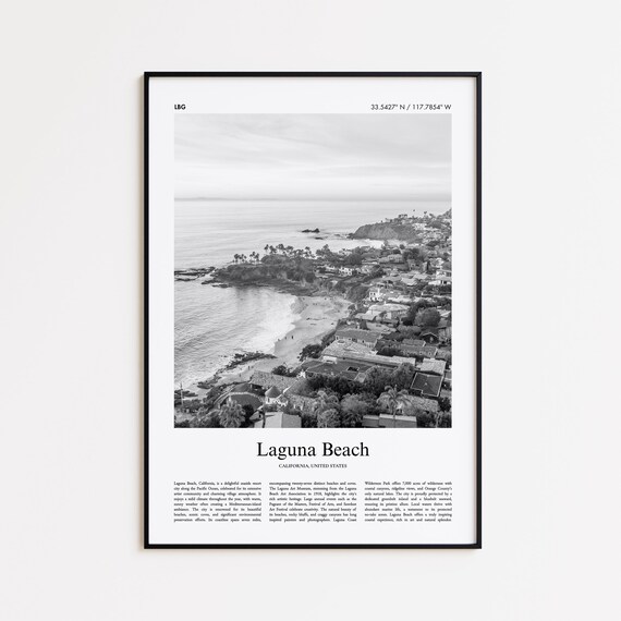 Laguna Beach California Coastal Aerial Black and White Photo Poster