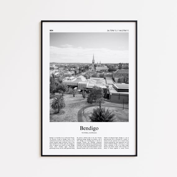 Bendigo Black And White Print Photo Poster Travel Gift Victoria Australia Wall Art Modern