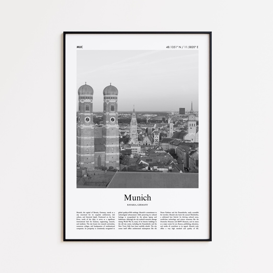 Munich Germany Frauenkirche Domes Black And White Photo Poster