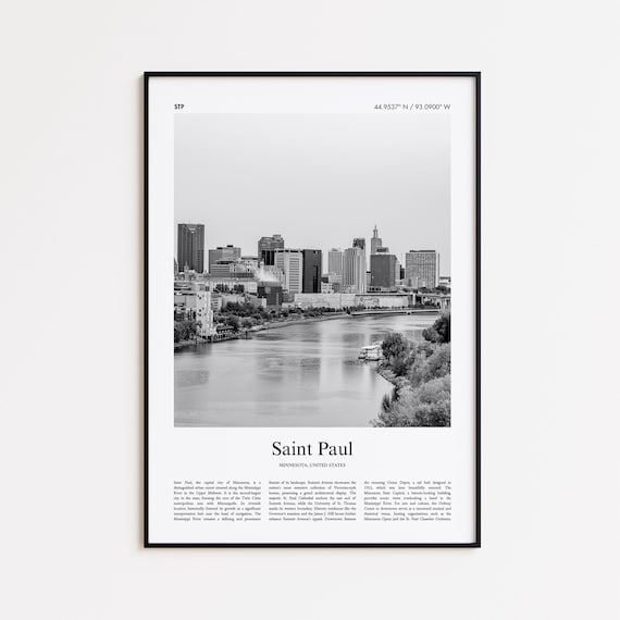 Saint Paul Minnesota Downtown Skyline Black And White Travel Poster