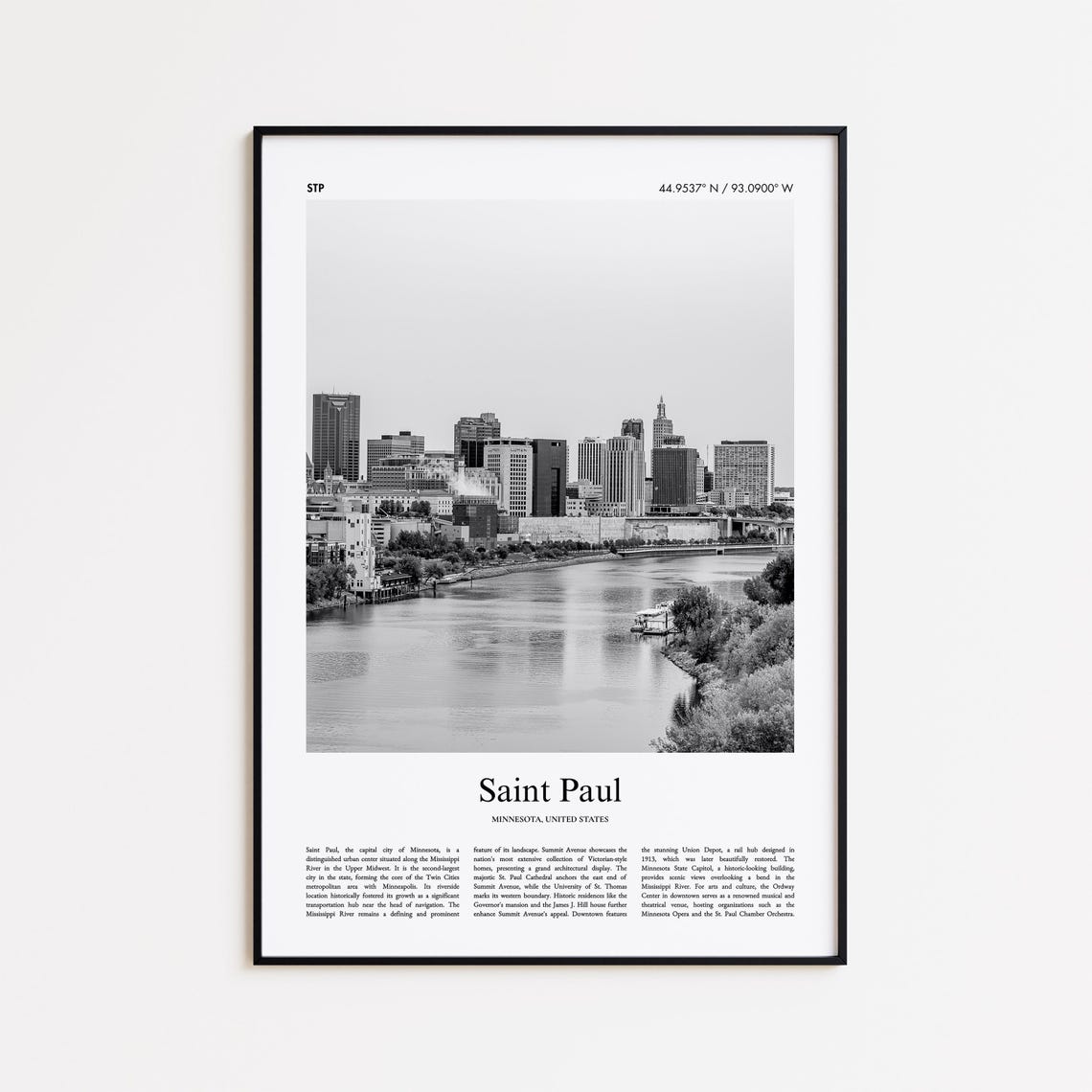 Saint Paul Minnesota Downtown Skyline Black And White Travel Poster