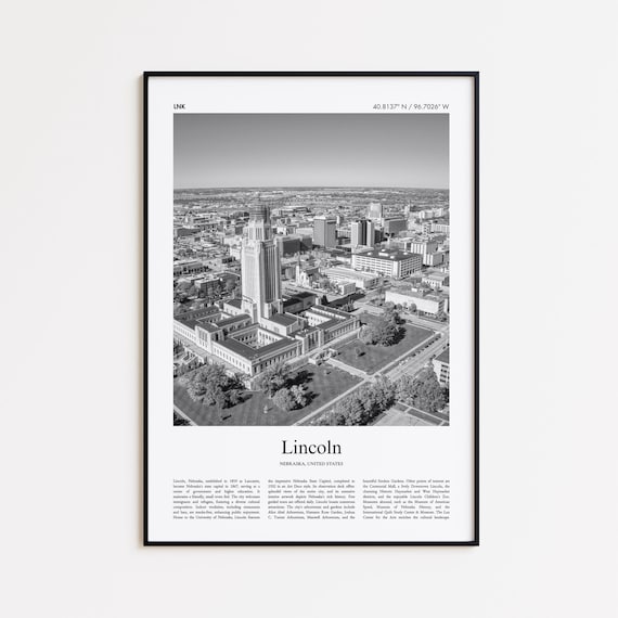 Lincoln Nebraska Black And White Aerial State Capitol Photo Travel Poster