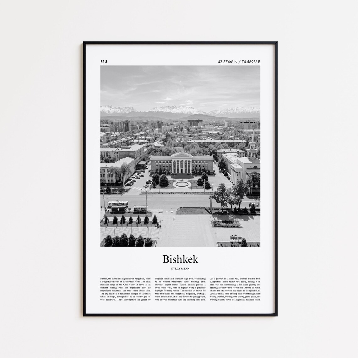 Bishkek Kyrgyzstan Ala Too Square Black And White Photo Poster