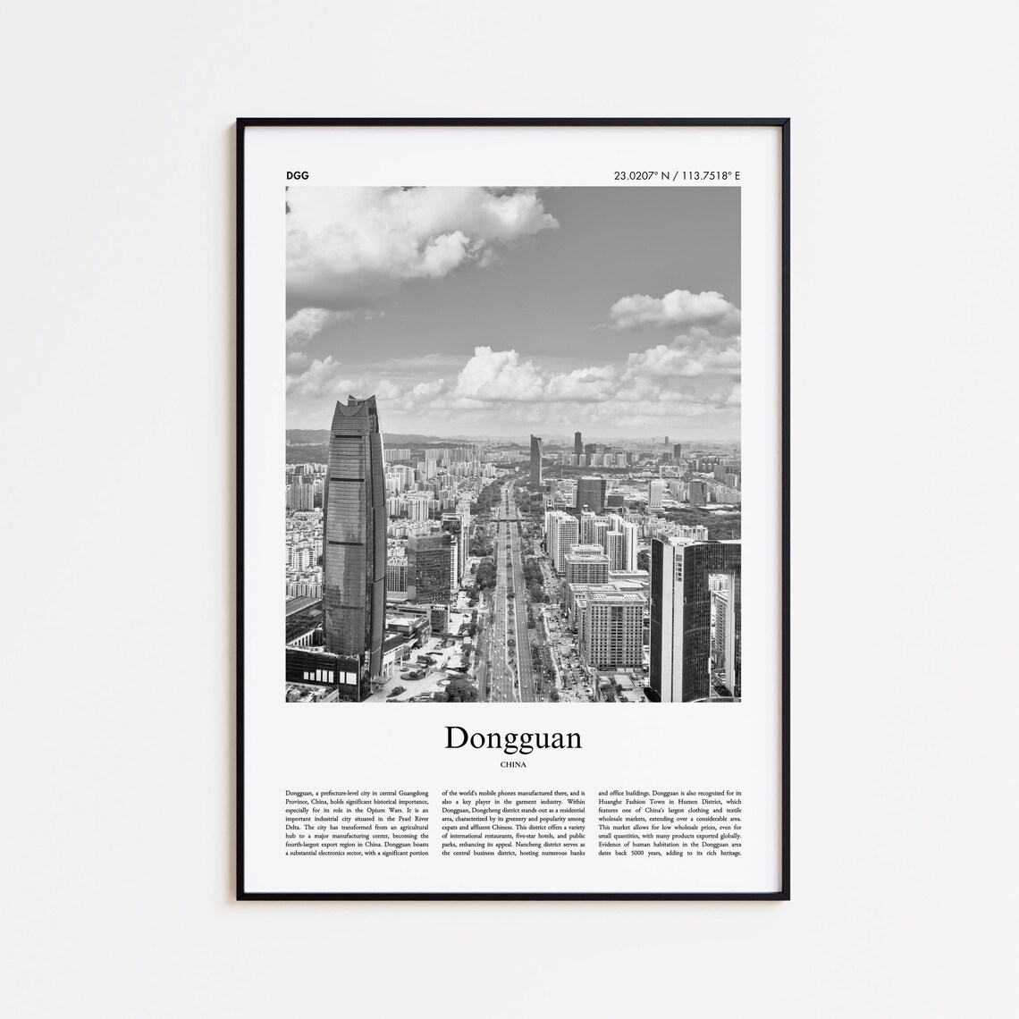 Dongguan China Modern City Avenue Black And White Travel Poster