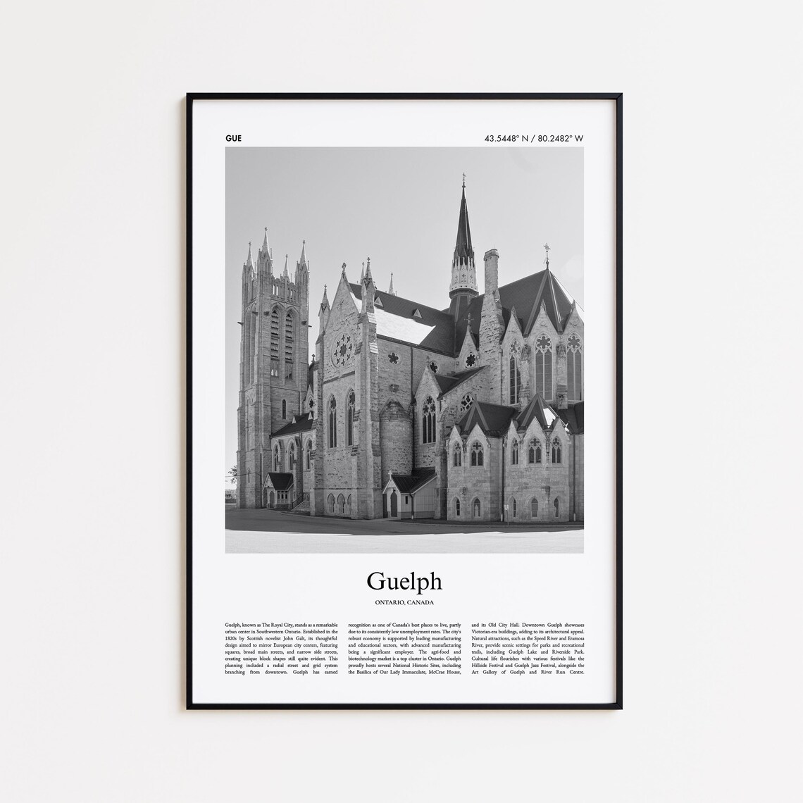 Guelph Ontario Black And White Cathedral Photo Travel Poster