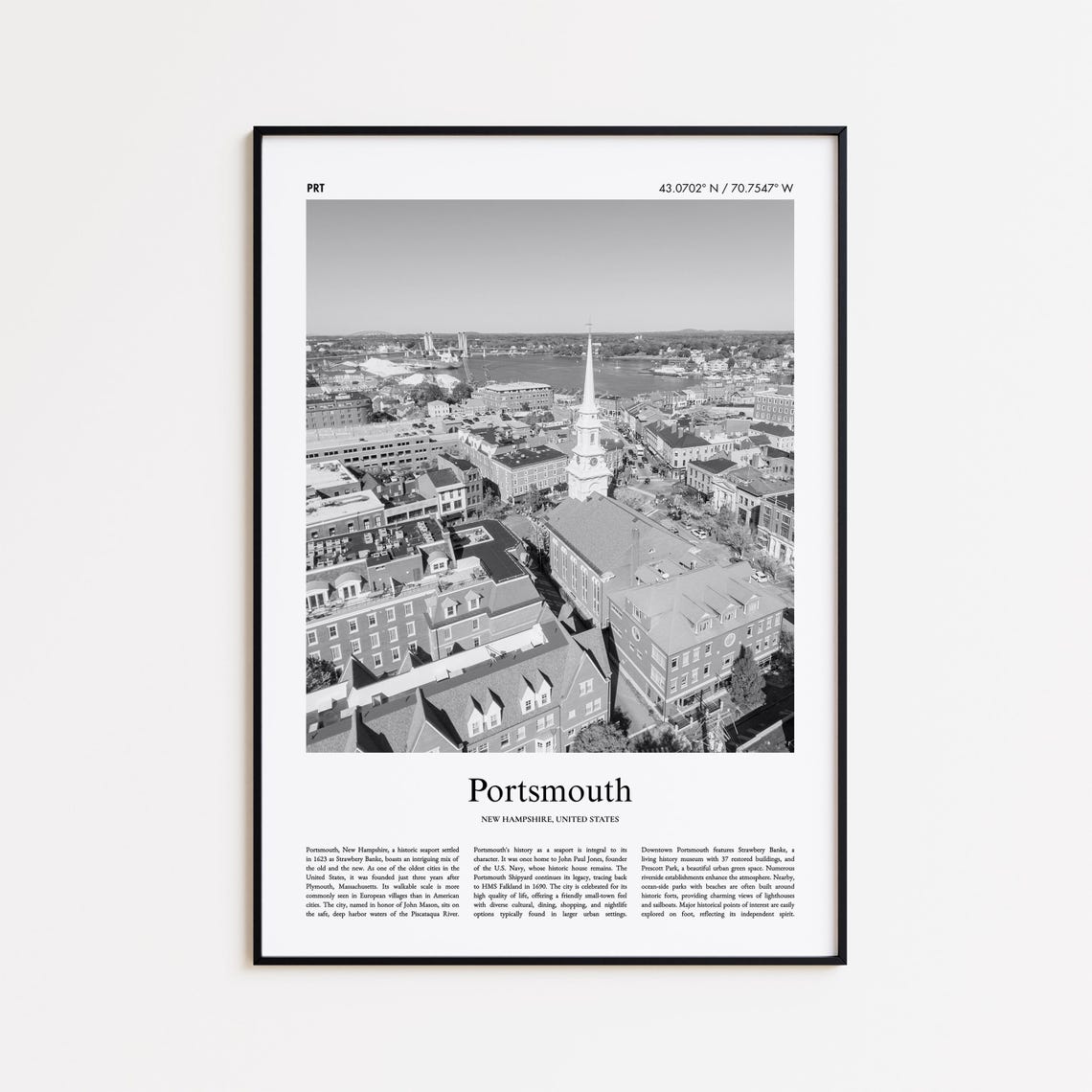Portsmouth Black And White Print Photo Poster Travel Gift New Hampshire United States Usa Wall Art