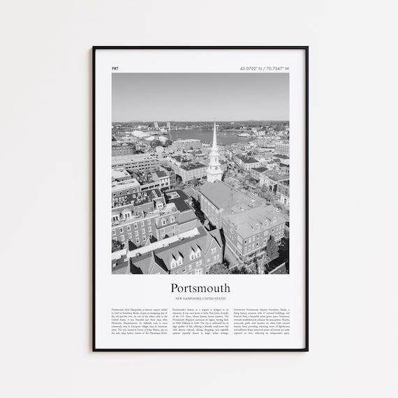 Portsmouth New Hampshire Black and White Aerial Photo Travel Poster