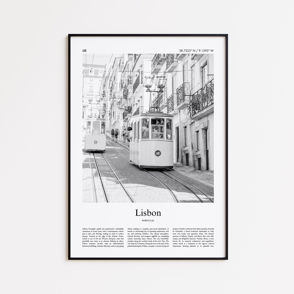Lisbon Portugal Black and White Vintage Trams Street Photo Poster