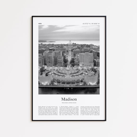 Madison Wisconsin Black And White Capitol Skyline Photography Poster