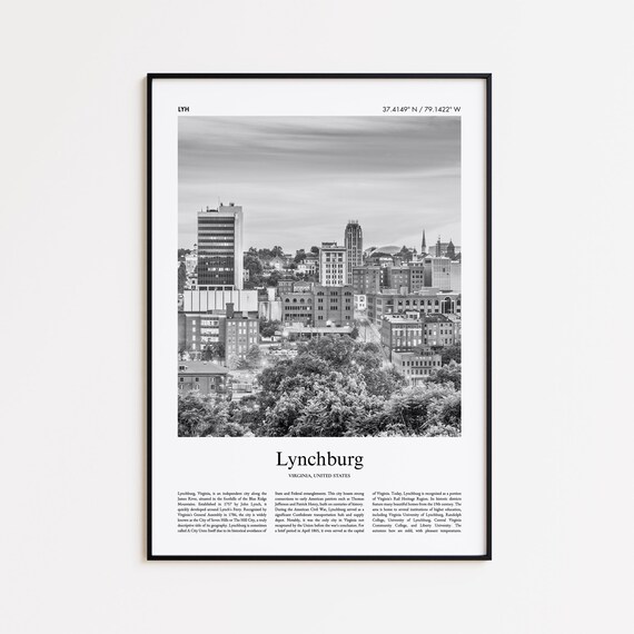 Lynchburg Virginia Black and White City Skyline Photo Poster