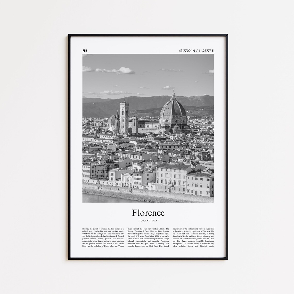 Florence Tuscany Duomo Cathedral Black and White Photo Poster