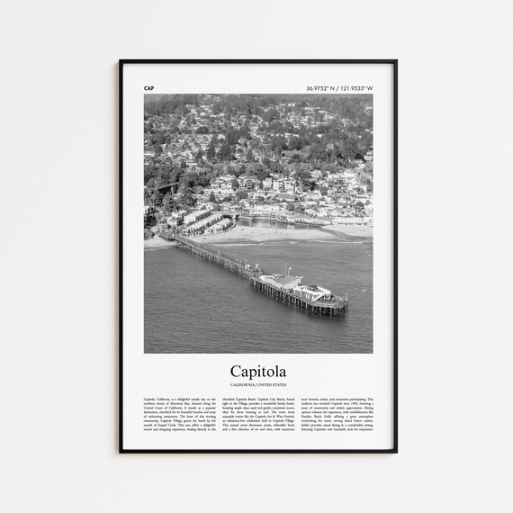 Capitola California Black And White Aerial Pier Photo Travel Poster
