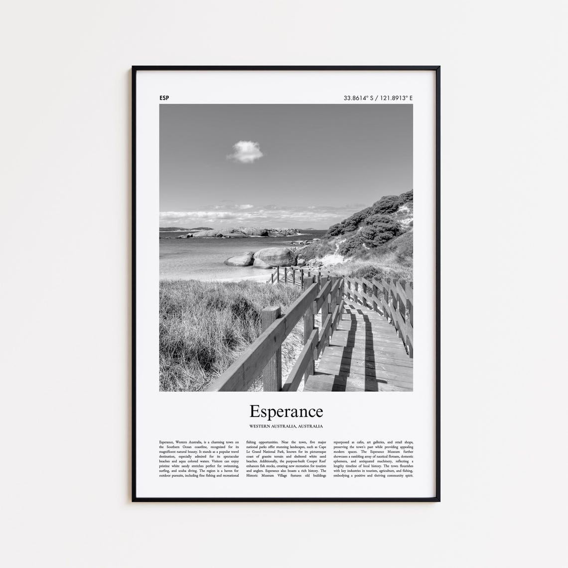 Esperance Western Australia Boardwalk Beach Black And White Art Poster