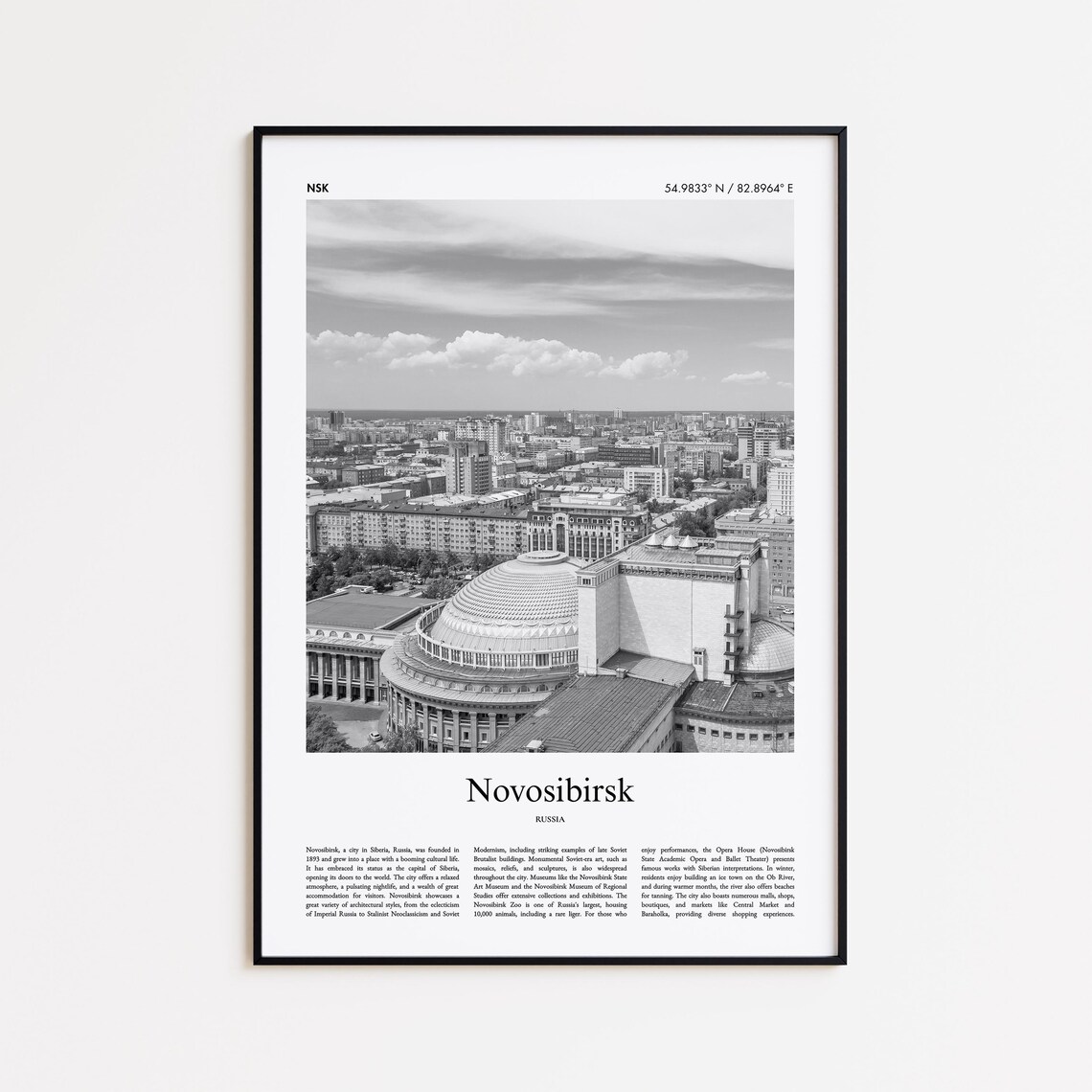Novosibirsk Opera House Aerial Black and White Photography Poster