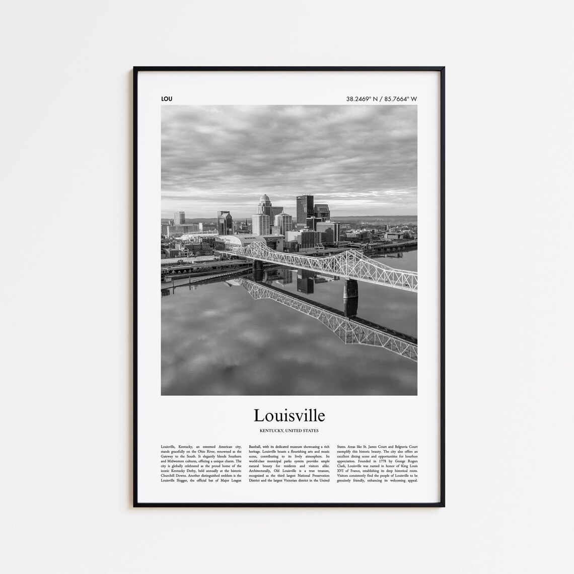 Louisville Kentucky Black And White Skyline Bridge Photo Poster