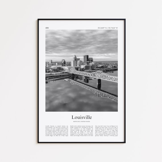 Louisville Kentucky Black And White Skyline Bridge Photo Poster