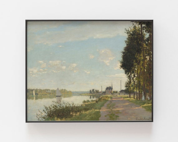 Scenery Print Antique Art Country Painting Farmhouse Wall Art Vintage Landscape Prints Vintage Art River Painting Rustic Wall Art