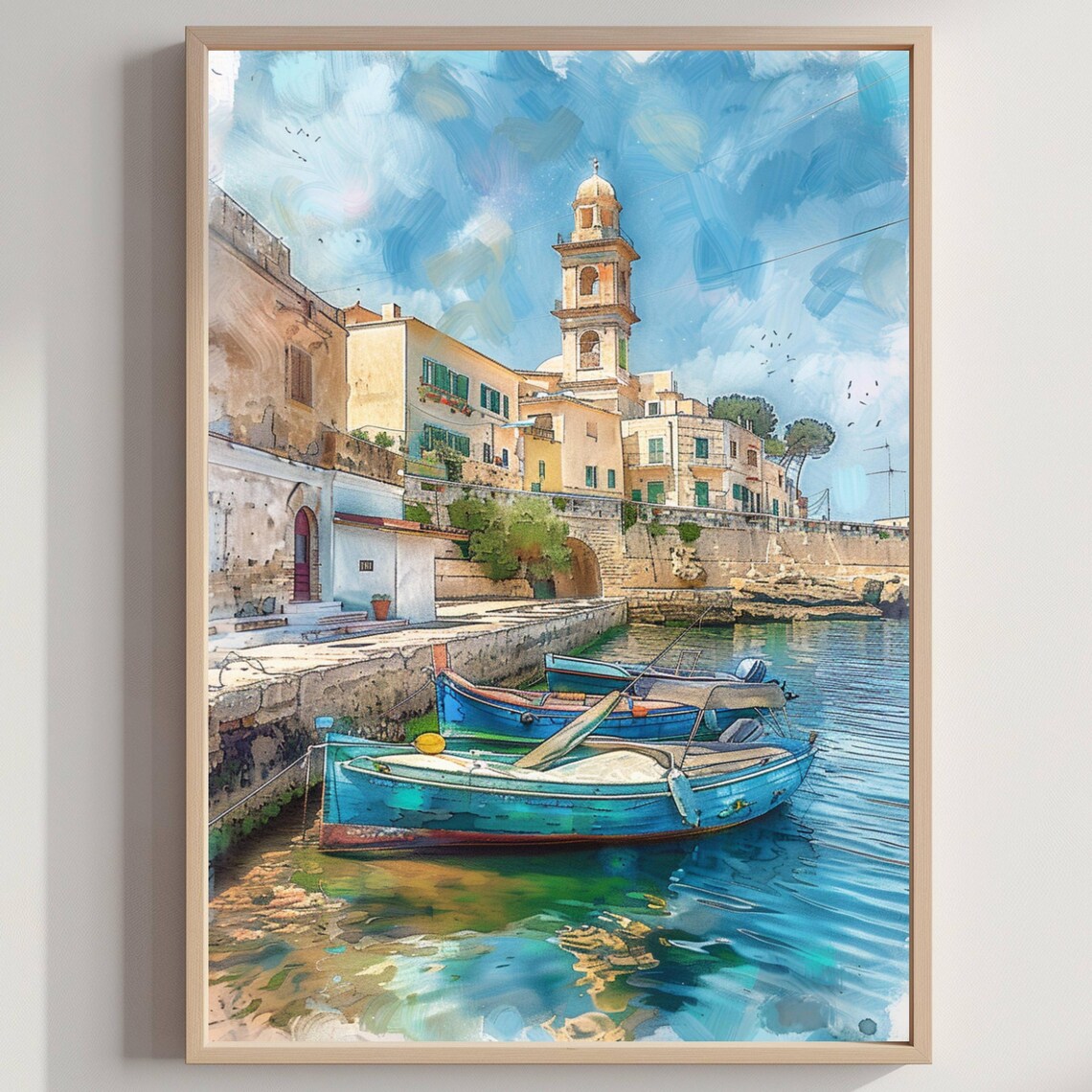 Bari Italy Watercolor Travel Poster, Europe