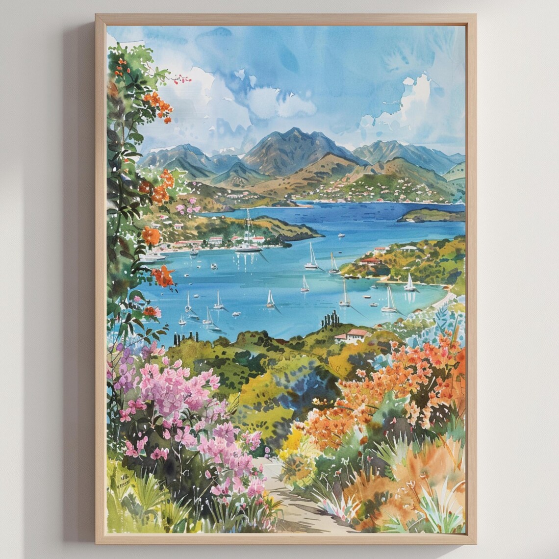 Island Of Antigua Caribbean Watercolor Travel Poster