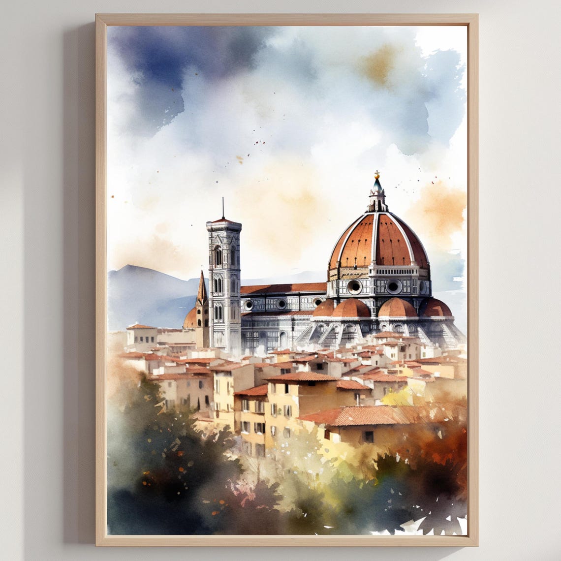 Florence Italy Duomo Cathedral Watercolor Tuscany Travel Poster