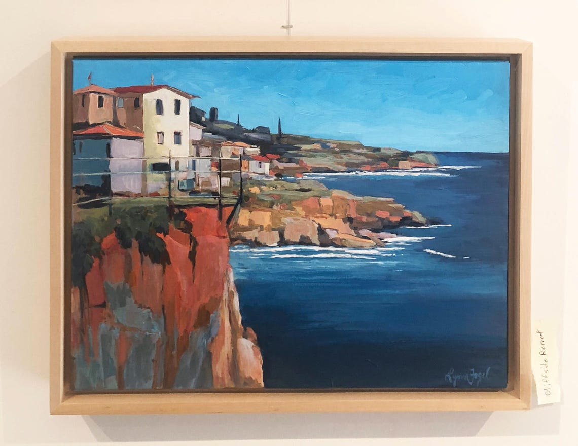 Mediterranean Cliffside Village Colorful Houses Ocean View Poster - Image 2