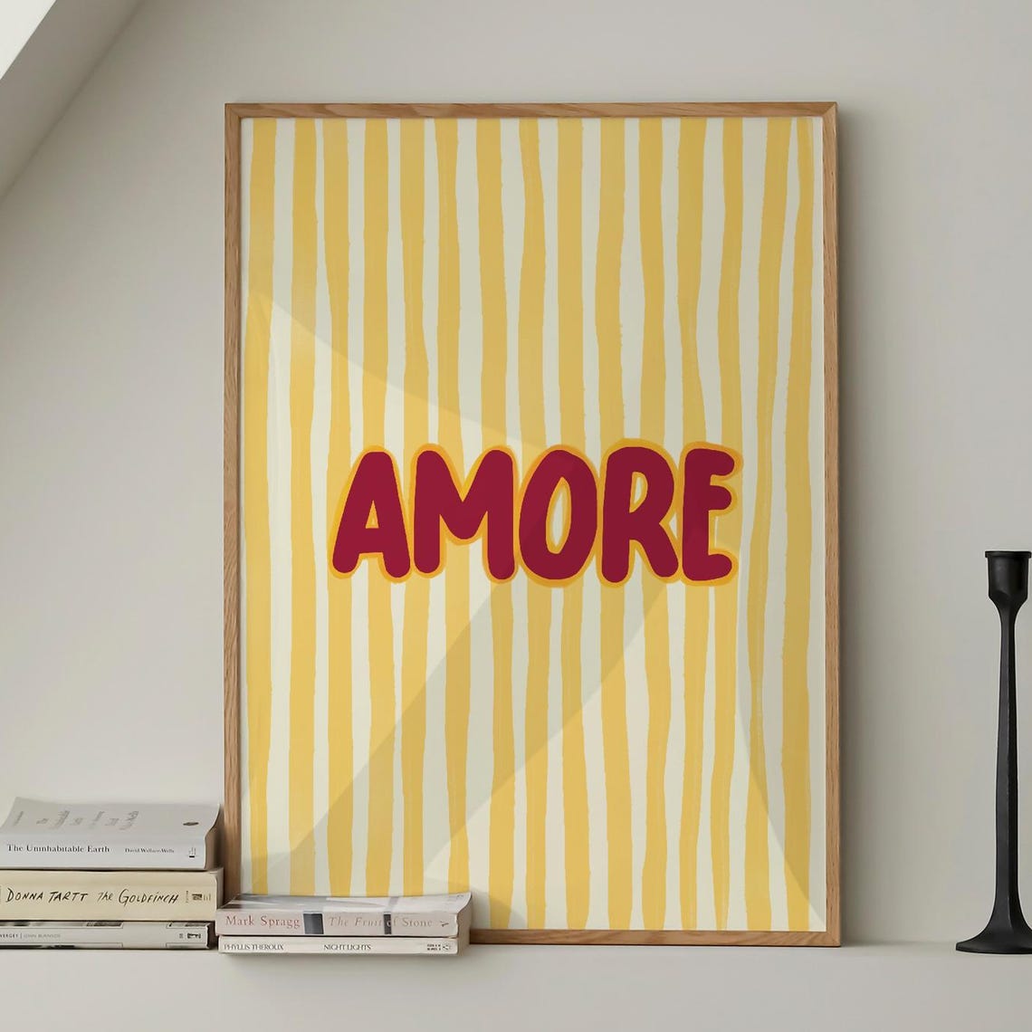 Amore Red Bubble Letters Yellow Striped Retro Love Art Poster