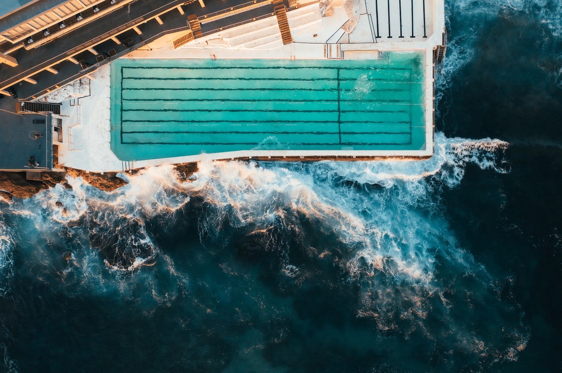 Bondi Beach Icebergs Ocean Pool Aerial Waves Crashing Sydney Poster - Image 2