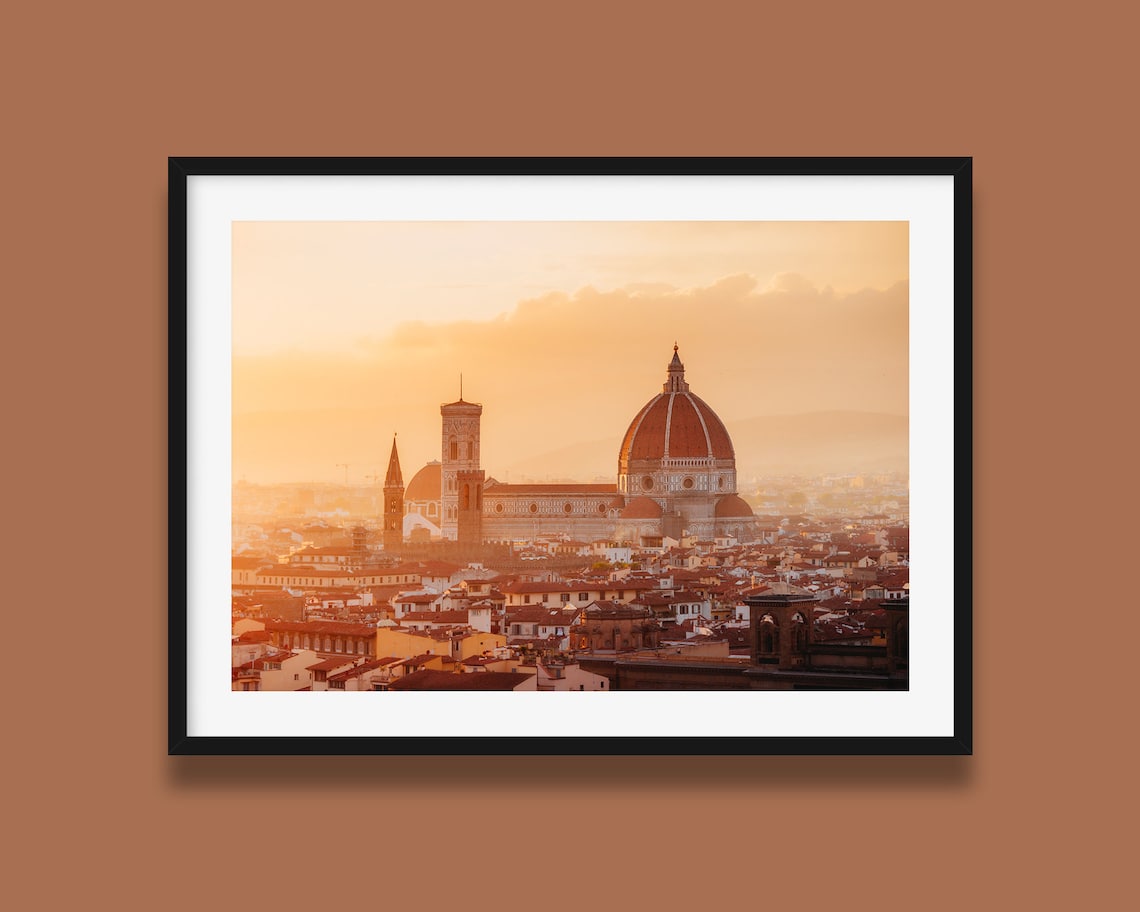 Florence Cathedral Sunset Golden Glow Duomo Italy Wall Poster