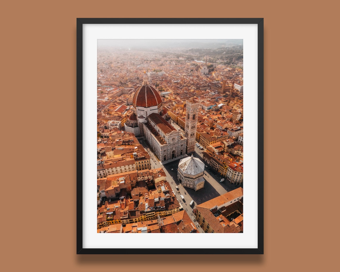 Florence Italy Aerial View Duomo Terracotta Rooftops Golden Poster