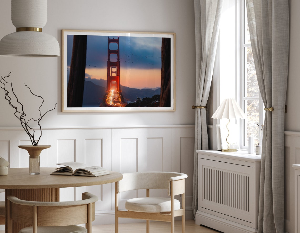 Golden Gate Bridge Tower Twilight Traffic San Francisco Poster - Image 2