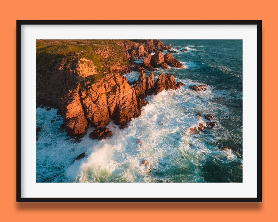 Phillip Island Sunset Granite Cliffs Crashing Waves Coastal Poster