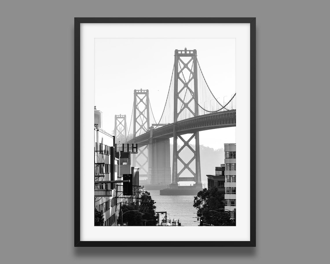 San Francisco Bay Bridge Black And White Urban Street Poster