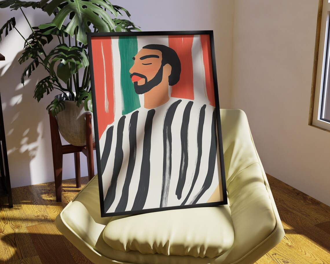 Minimalist Abstract Black Man Stripe Art Print - Image 4