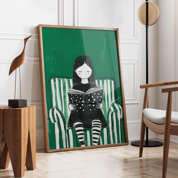Modern Reading Woman, Minimalist Book Nook Portrait